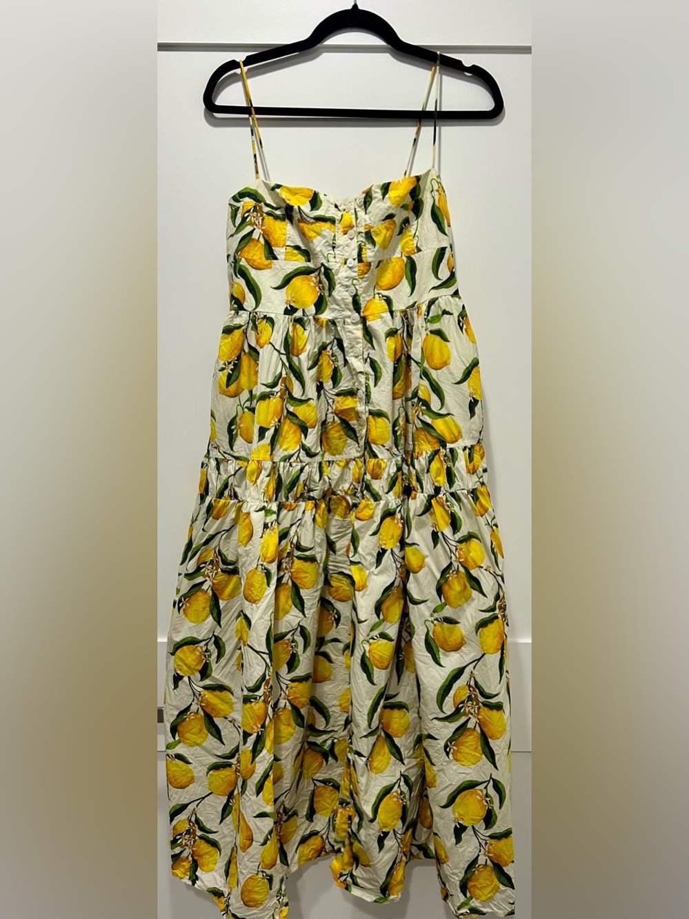 J.Crew Smocked Tiered Midi Dress | Lemon Print | Size 10 - Picture 3 of 6